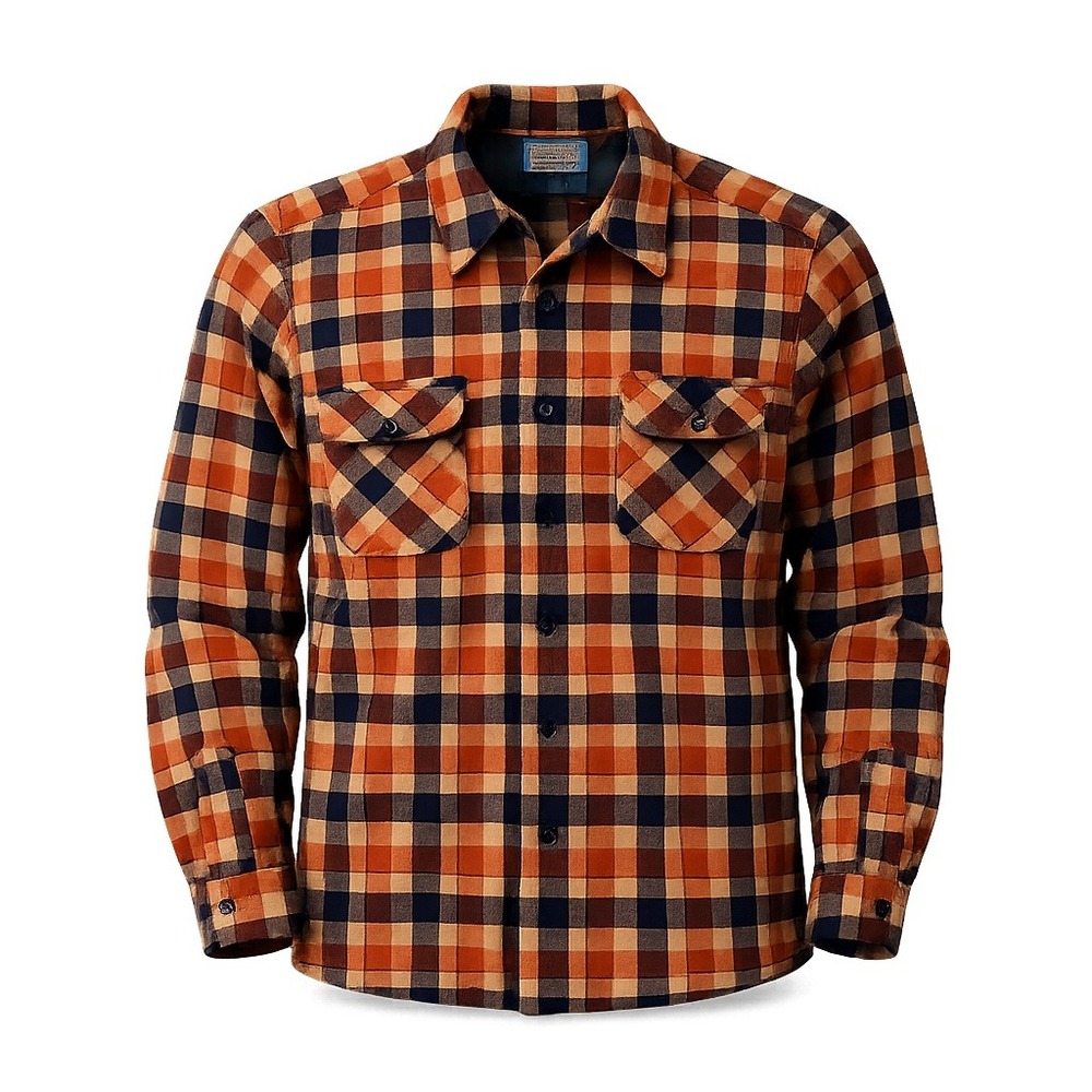 VTG 70s Pendleton Wool Board Shirt Plaid Loop Collar Men L-XL Orange USA Grunge‎